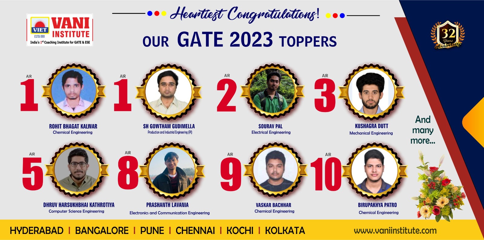 VANI STUDENTS ARE TOP IN GATE 2023 RESULTS...